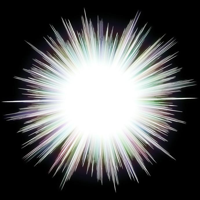 An illustration of a white explosion on a black background.