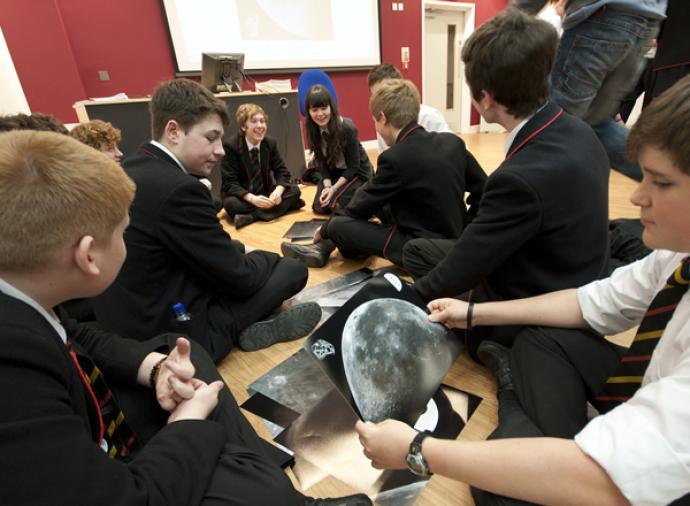 Photo of school children assembling the Moonsaic